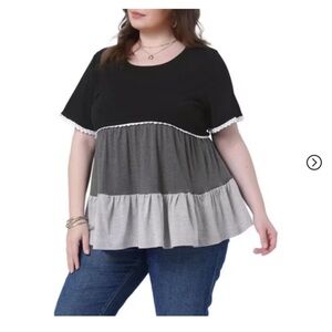 BloomChic Plus Size Colorblock Contrast Ruffle Tiered T-shirt 2XL us 18